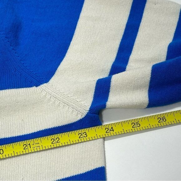 Lello Sweater Men’s Blue Off White Striped Organic Cotton Sweater V-Neck XXL - Picture 9 of 10